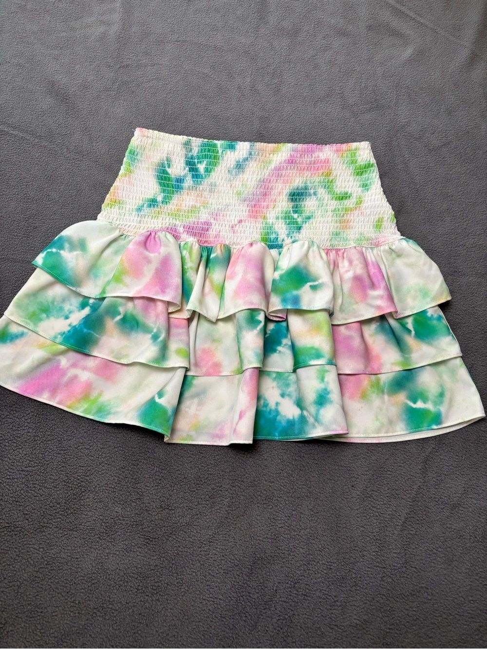 Amanda Uprichard Small Smocked Waist Tiered Ruffle Mini Skirt Multicolor